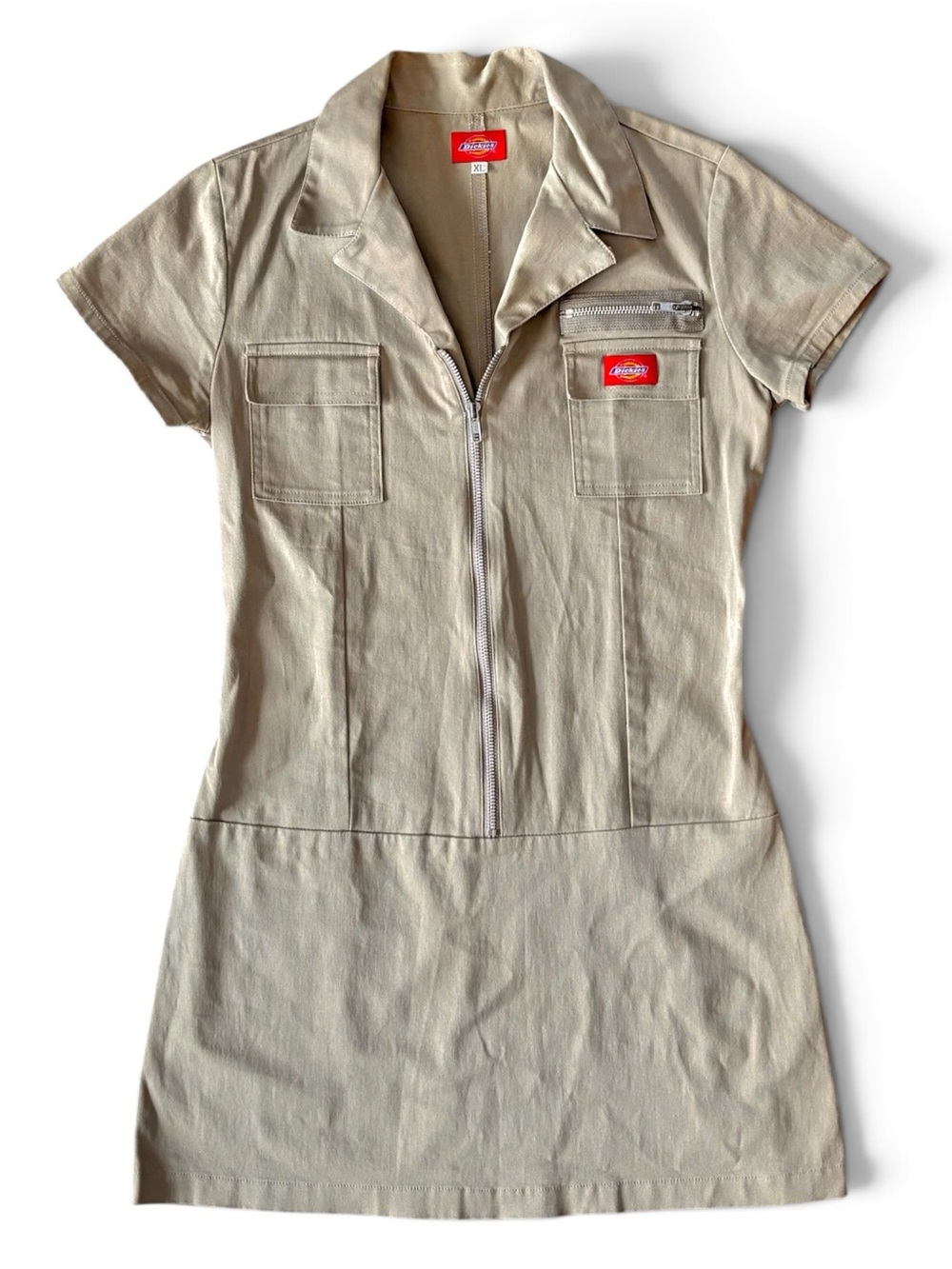 Vintage Dickies Y2K Khaki Zip Front Utility Dress Women’s S